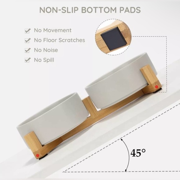 SPUNKYJUNKY Ceramic Dog and Cat Bowl with Wood Stand Non-Slip Matte Glaze Weight - Picture 4 of 4